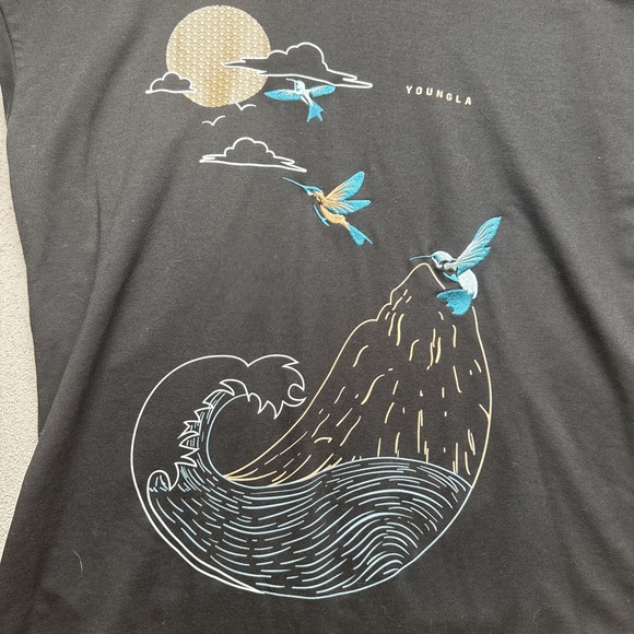 Black Embroidered‎ Wave Bird Graphic Sleeveless T Shirt YoungLA Medium - Picture 2 of 8